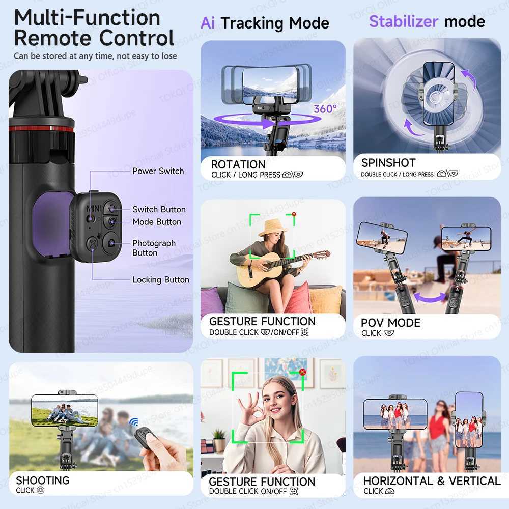 C22 Tracking Handheld Gimbal Stabilizer 360 Rotation Shoot Selfie Stick Tripod for Mobile Phone 1/4 Screw for Camera X250719