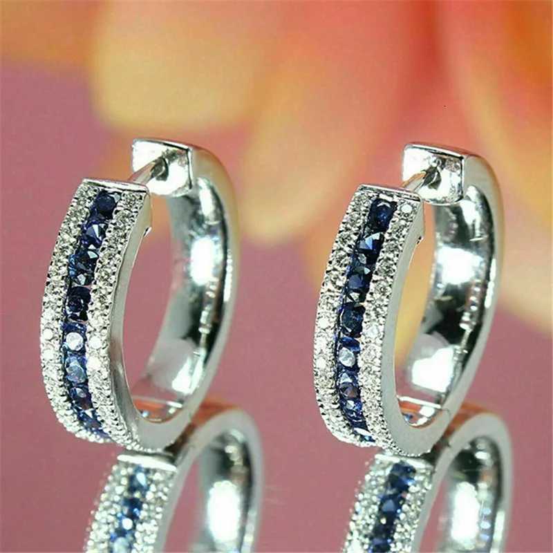 925 Sterling Silver Blue CZ Hoop Earrings for Women Fashion Design Female Ear Circle Earrings Daily Wear Versatile Jewelry XJ250718