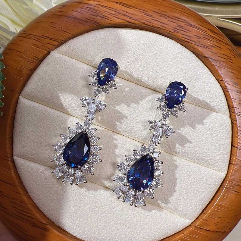 8-Color Pear Blue Cubic Zirconia Hanging Earrings Silver Color Luxury Earrings for Women Wedding Party Aesthetic Ear Jewelry New XJ250718