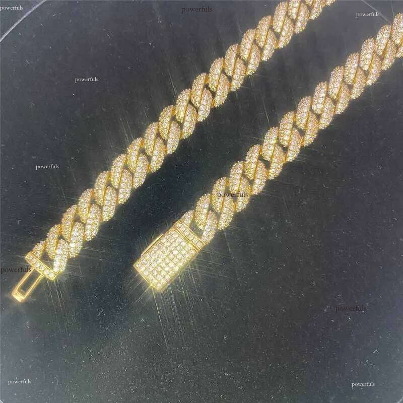 Box Clasp 10mm Pass Dia Tester Iced Out Hip Hop Moissanite Jewelry Chain Gold Plated Miami Cuban Necklace