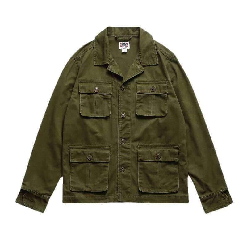 American Retro Four-Pocket Lapel Work Men's Military Style Spring And Autumn Casual Multi-Pocket Hunting Jacket