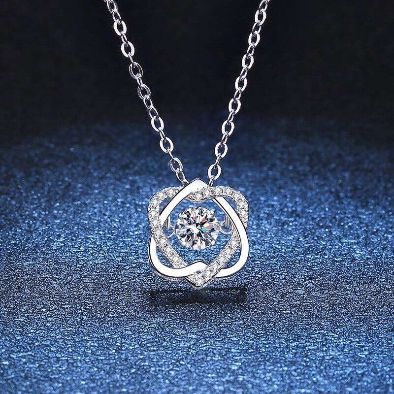 S Sier Hexagram Dynamic Pendant Fashion Heartbeat Clavicle Chain Moissanite Necklace for Women f8a