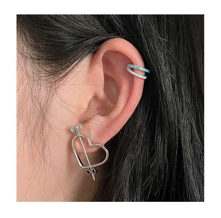 Geometric Turquoise Blue White Zirconia Ear Buckles Exquisite Elegant Hoop Earrings for Women Original Design Jewelry XJ250718