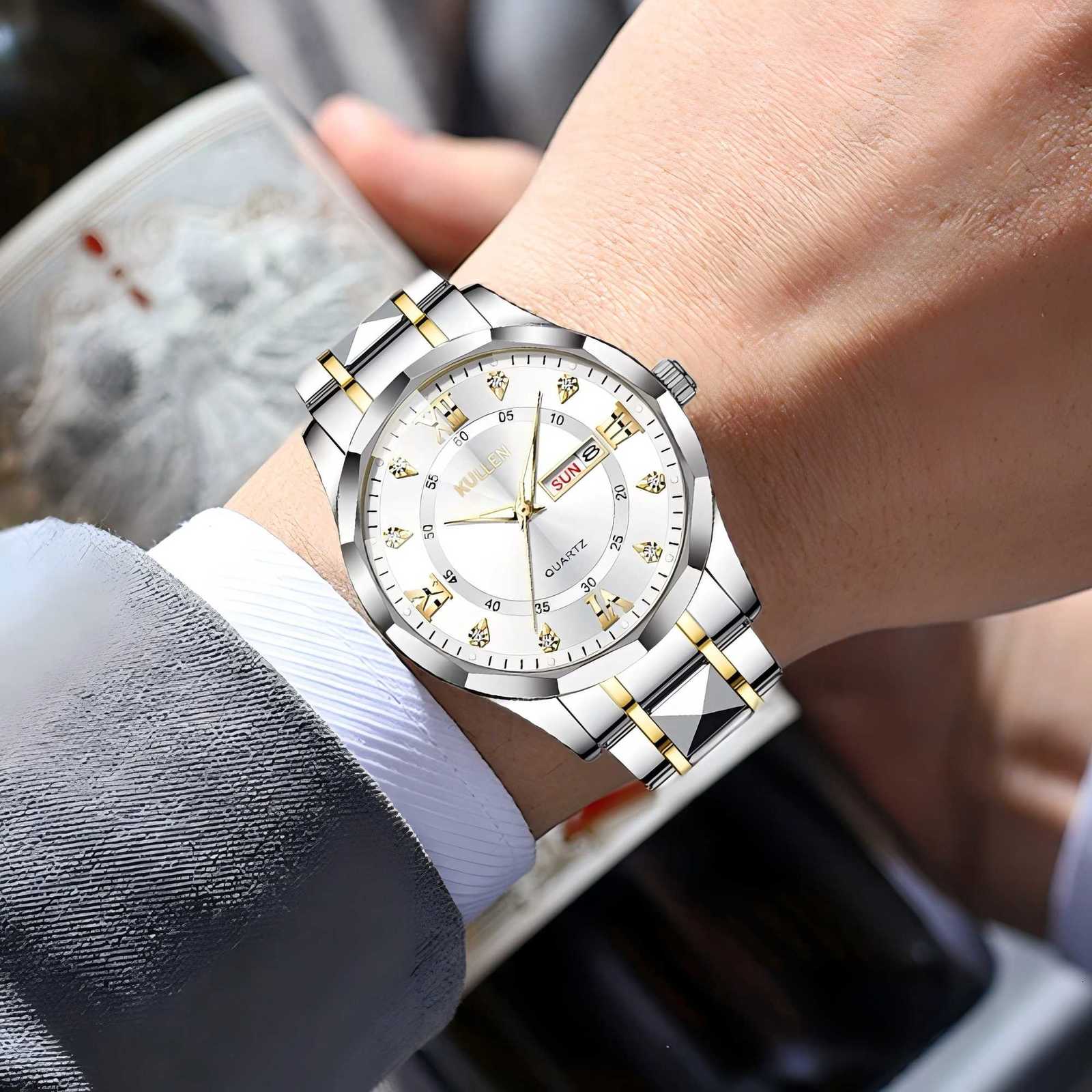 New Luxury Mens Watch Business Roman Numerals Dual Calendar Fashion Student Youth Quartz Watch W250718