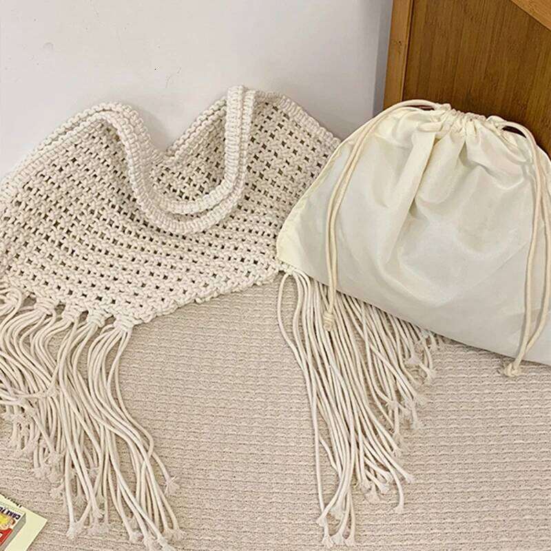 Fashion Tassel Hollow Shoulder For Women Brand Largecapacity Retro Hand-woven Beach Bag New Commute Versatile Totebag