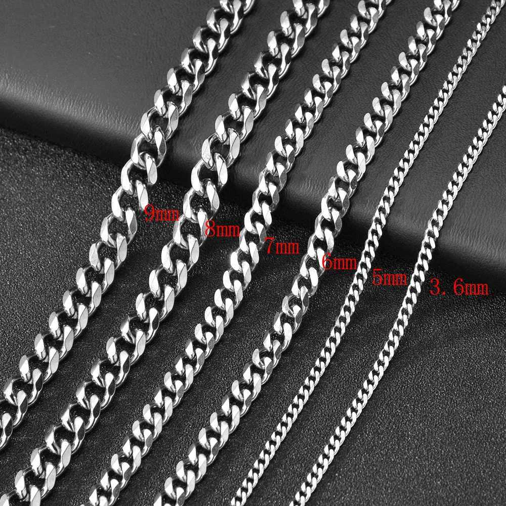 Mens Cuban Link Chain Size 3.6/5/6/7/8/9mm Mens Punk Necklace Stainless Steel Mens Fashion Jewelry Gifts for Men W250718
