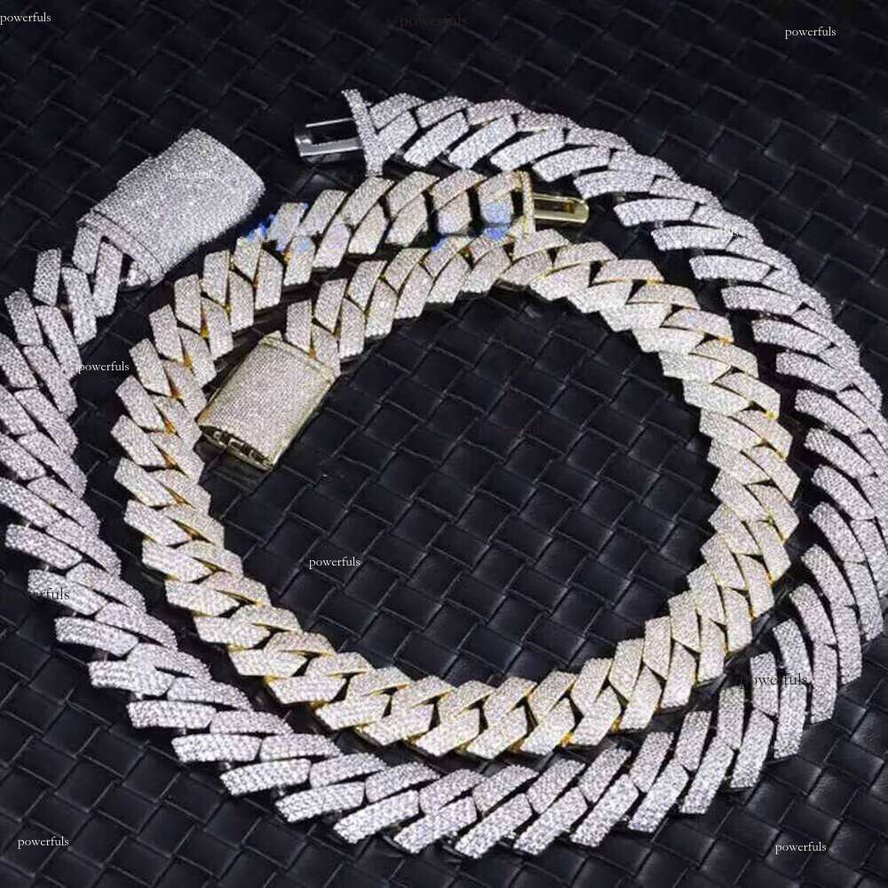 Hiphop Necklace Sterling Sier 20mm 3rows Iced Out Vvs Moissanite Cuban Link Chain