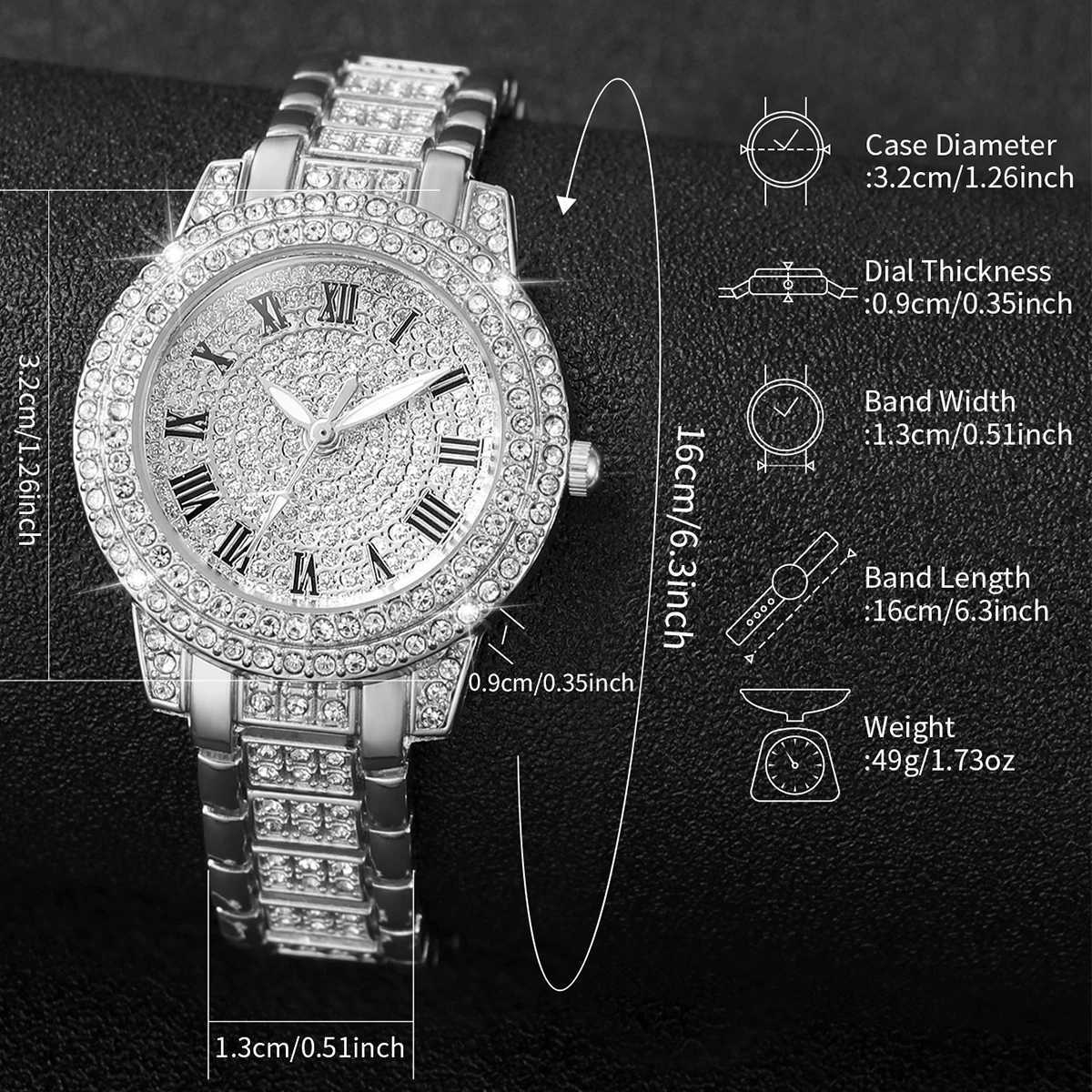 2pcs/set Women Stainless Steel Band Diamond Quartz Watch and Bracelet Set W250718