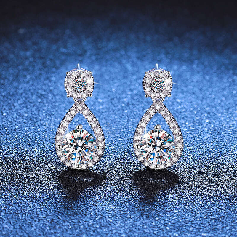 Live S Pure Sier for Women Geometric Korean Style Water Drop D Color 1 Carat Moissanite Earrings 5af