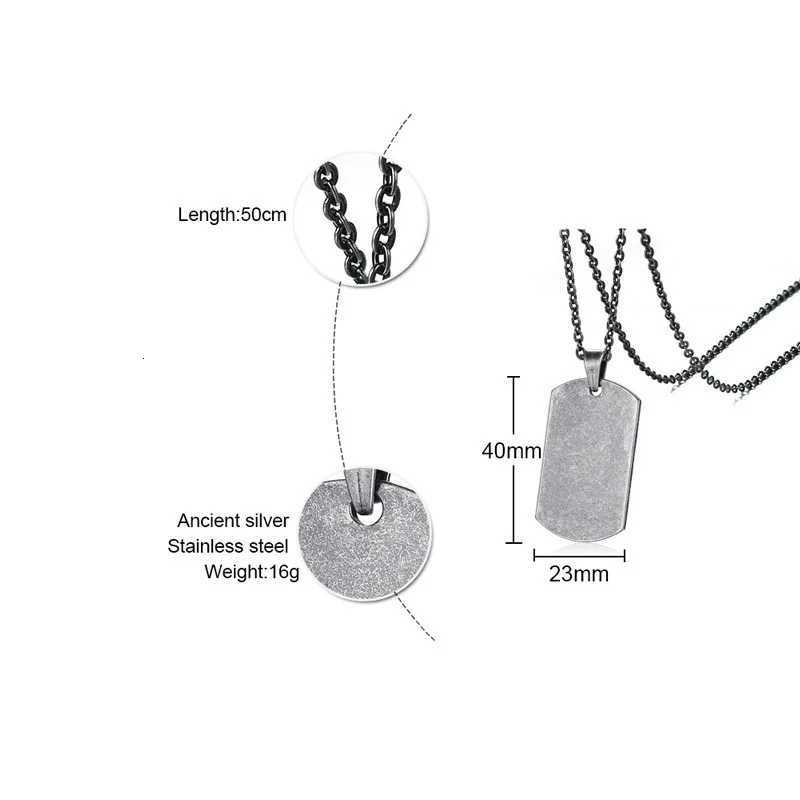 Personalized Dog Tag Necklaces for Men Retro Gray Stainless Steel Pendant Necklaces Soldier Tag Collars Gifts 20 inches W250718