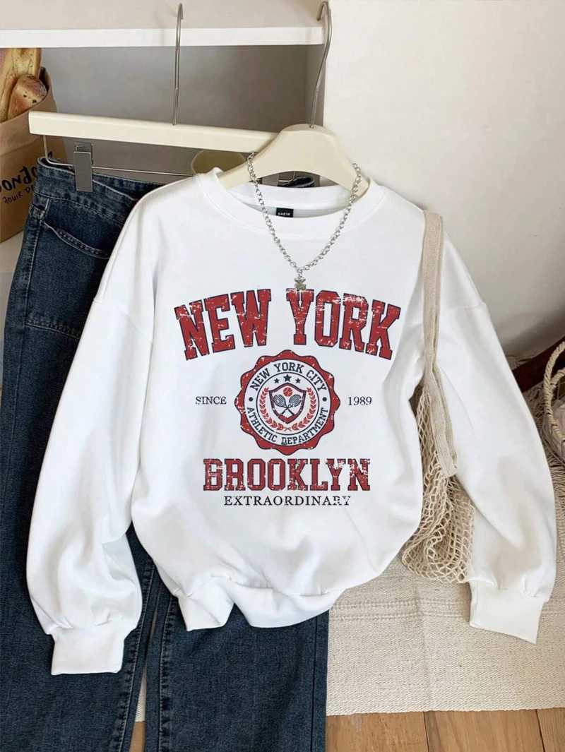 Fashion Woman Sweatshirts New York Brooklyn Letter Prints Pullovers Casual Crewneck Oversize Hoodies Fleece Warm Female Clothes Z250719