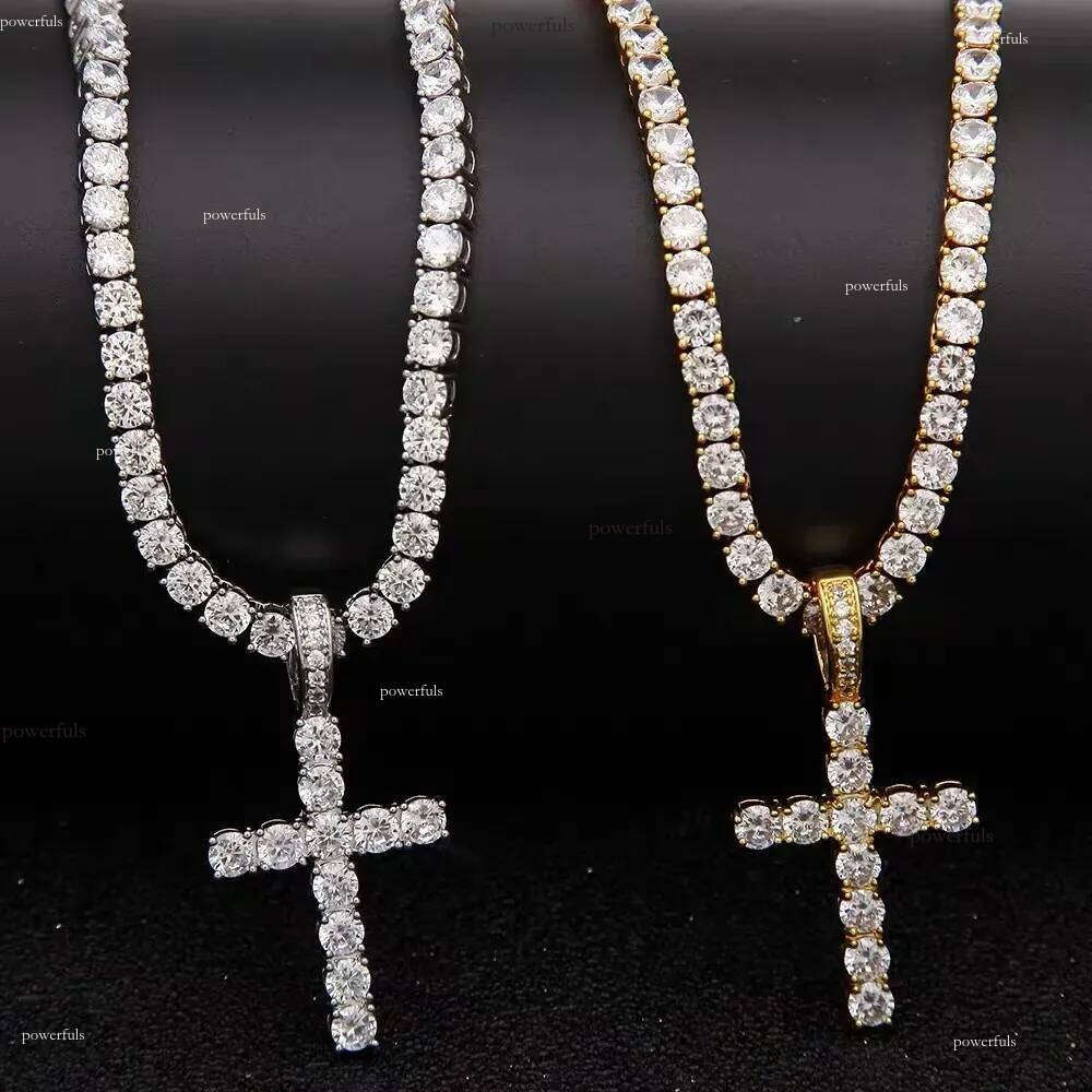 Unisex Contemporary Cross Necklace Featuring Brilliant VS Grade Moissonsit Diamonds