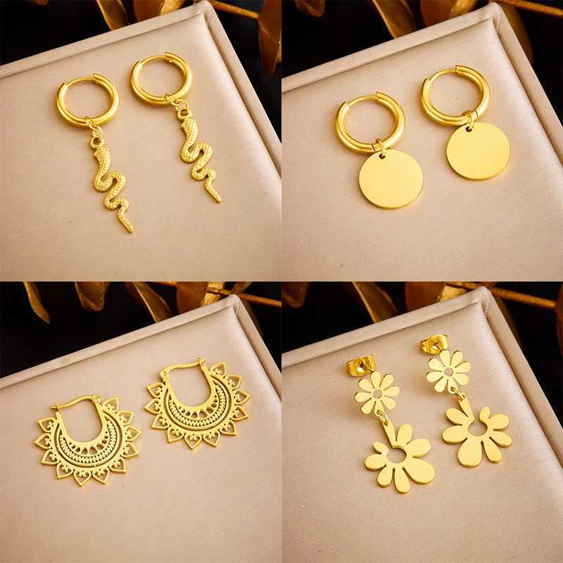 316L Stainless Steel Snake Flower Round Drop Earrings for Women Fashion 2-Color Ear Jewelry Holiday Gifts Earrings XJ250718