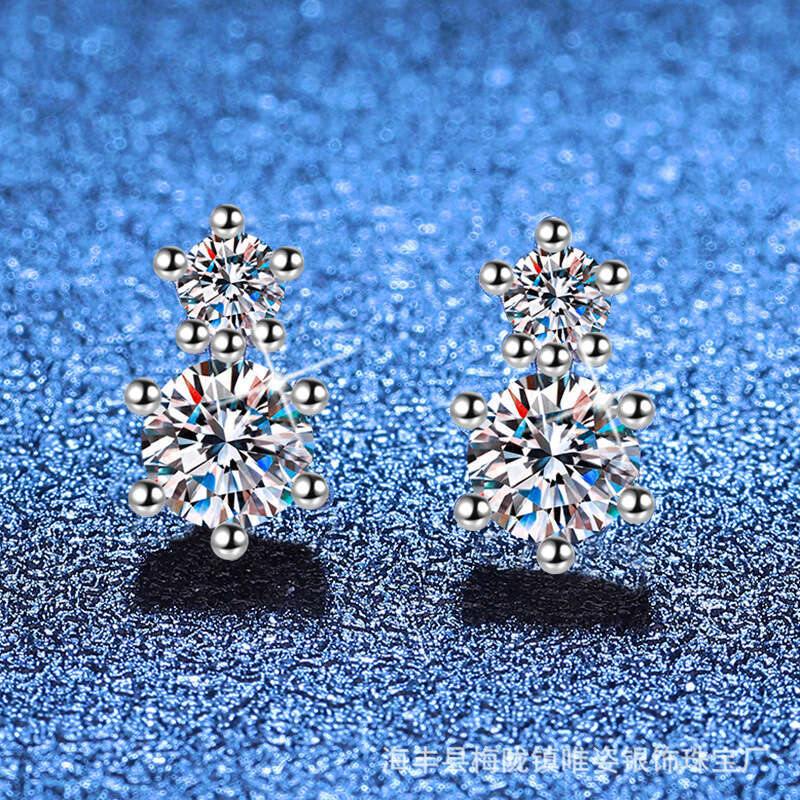 Sterling Sier D Color Shiny Dia Korean Version Simple Six-Prong Moissanite Earrings for Women 3a7