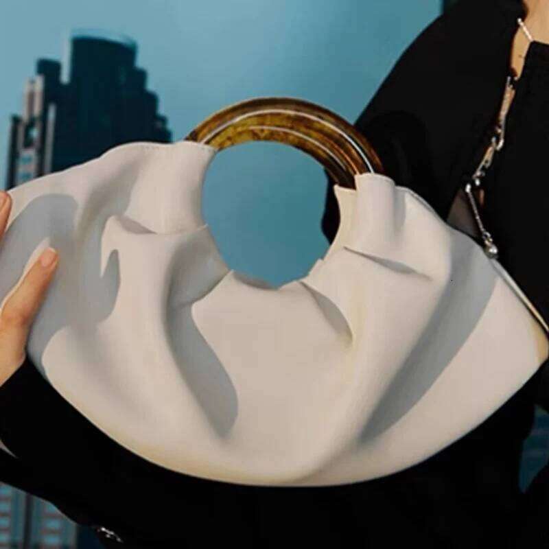 2025 New Design Women Handbag Fashion Folding Cloud Acrylic Circular Handle Dumpling Bag
