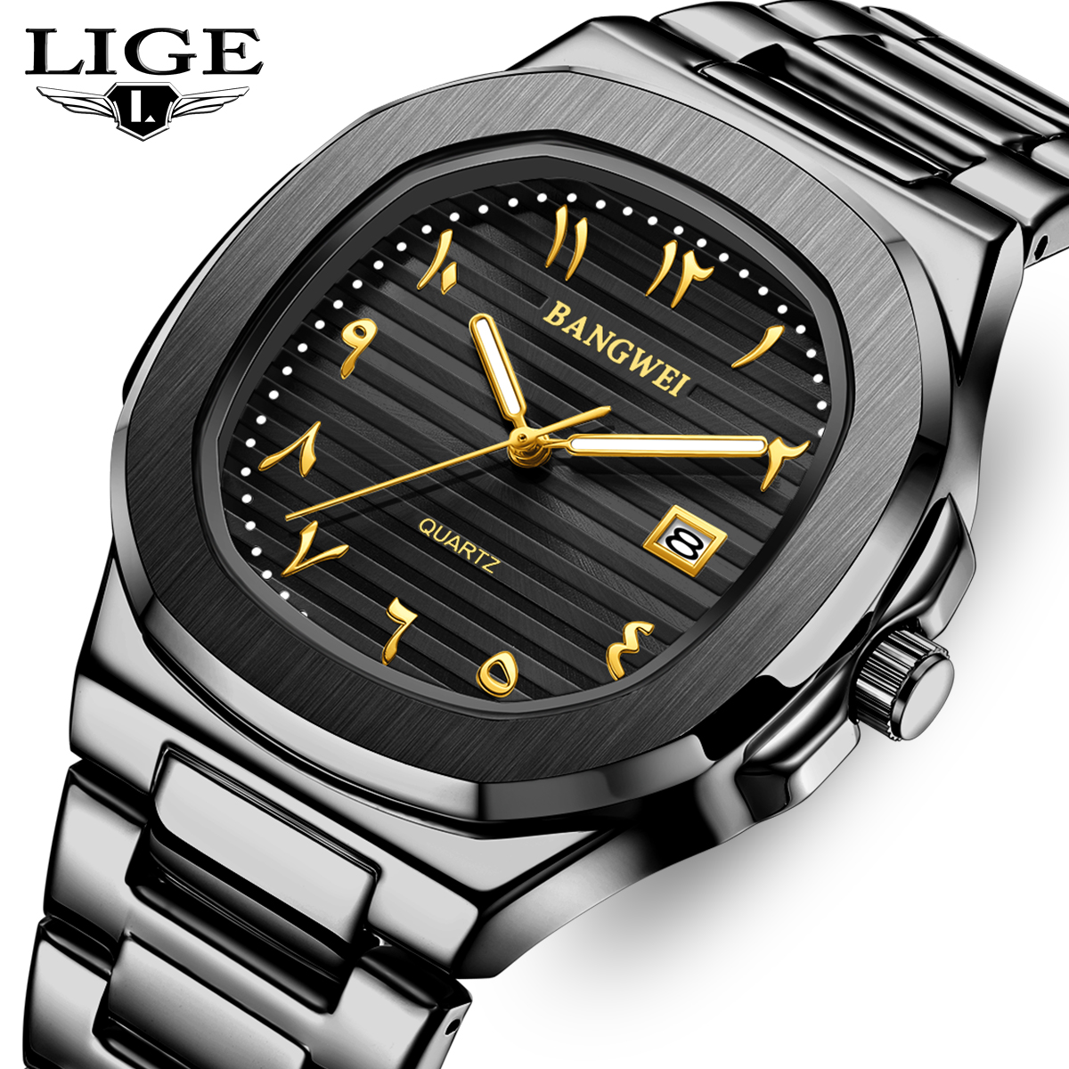 LIGE Men's Watch Fashion Sports Watch Stainless steel strap exquisite suit watches and fashion business watches 30m waterproof watches holiday gi