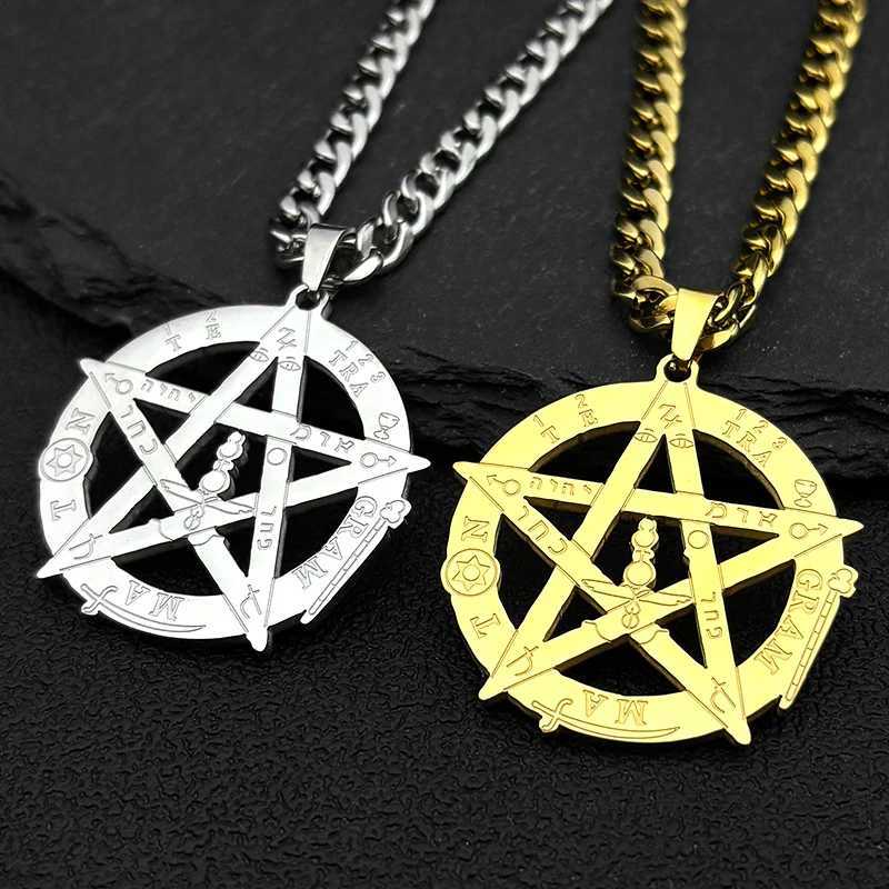 Witchcraft Gothic Pentagram Necklace For Men Stainless Steel Gold Color Tetragmaton and Amulet Necklaces Jewelry W250718