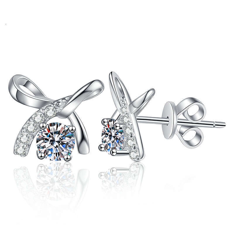 Sterling Sier Light Simple Korean Style Bowknot D Color 30 Points Moissanite Earrings 94a
