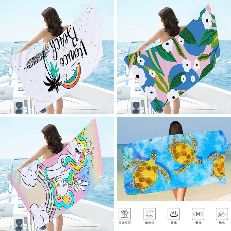 3 pieces Summer new microfiber double terry cloth beach towel, printed beach towel swimming sunscreen shawl wholesale