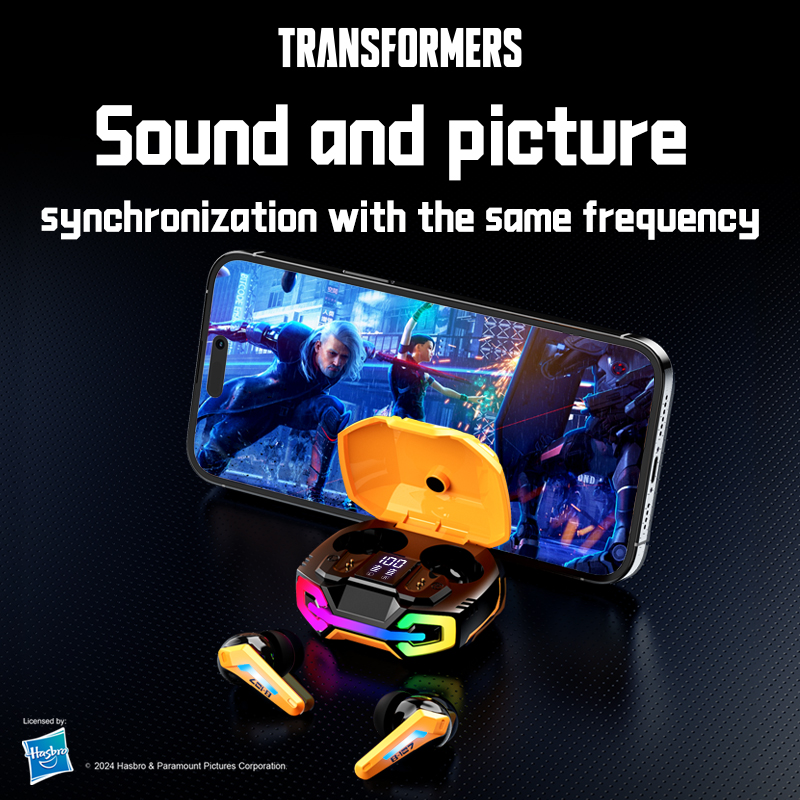 Transformers RGB Headphones fashion design TWS Bluetooth 5.4 Headset Long Endurance TF-T22 Low Latency Gaming Battery Display HIFI stereo Music Earbud