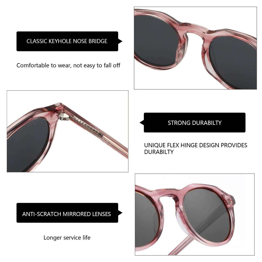 ZENOTTIC 2024 Fashion Acetate Polarized Sunglasses Round Vintage Shade UV400 New Men/Women Retro Sun Glasses 600001S