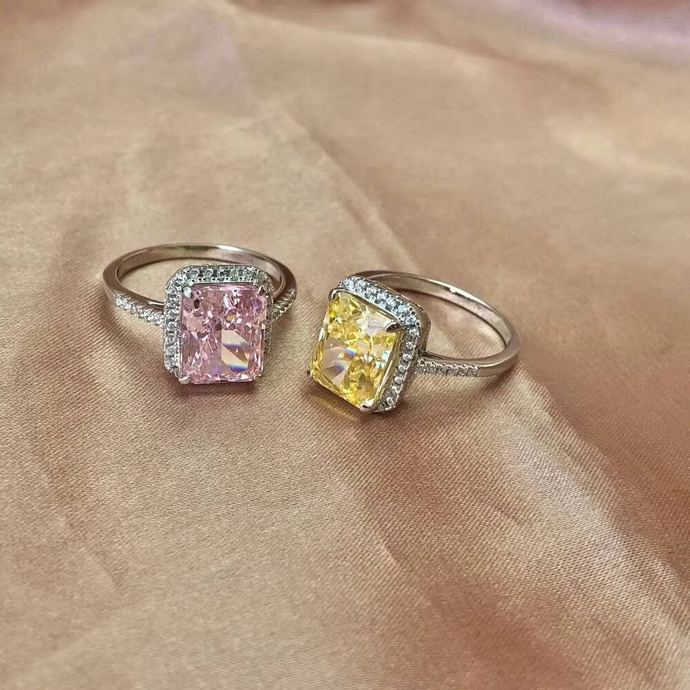 Ice Flower 925 Moissanite Ring Main Stone Flashing High Carbon Diamond Sterling Silver Cut 8A Radiant Cut Round Rectangle Yellow