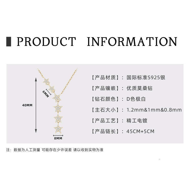 Sparkling Full Dia S Sier Necklace 2024 Niche Light Moissanite Star Pendant for Women