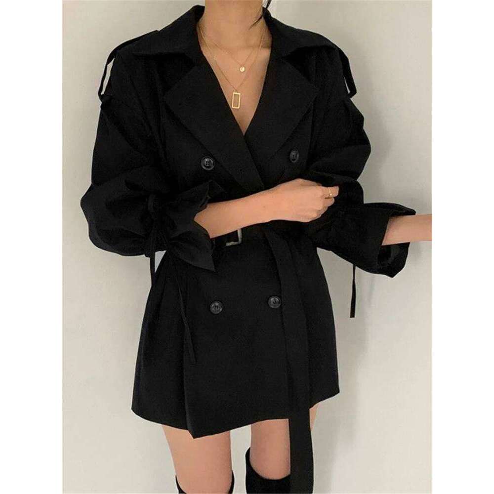 hoodie New Autumn Winter Khaki Minimalist Women's Coat Sashes Windbreaker Loose Flare Sleeve Double Breasted Trench jacket