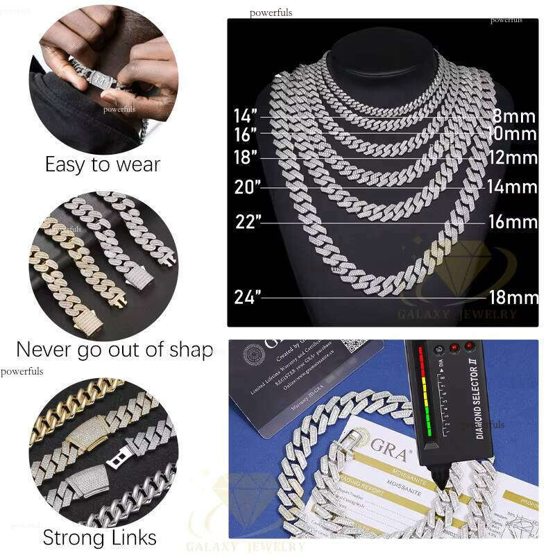 Fashion Jewelry VVS Moissanite Necklace Sier Frameless Iced Out Hiphop Cuban Men's Chain