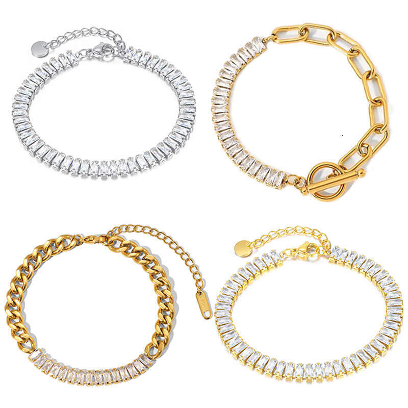 Ins New Luxury Jewelry Designer Bracelet Titanium Steel Square Zircon Bracelet Single Row Tennis Bracelet Round Brand Snake bracelet Chain nail bracel