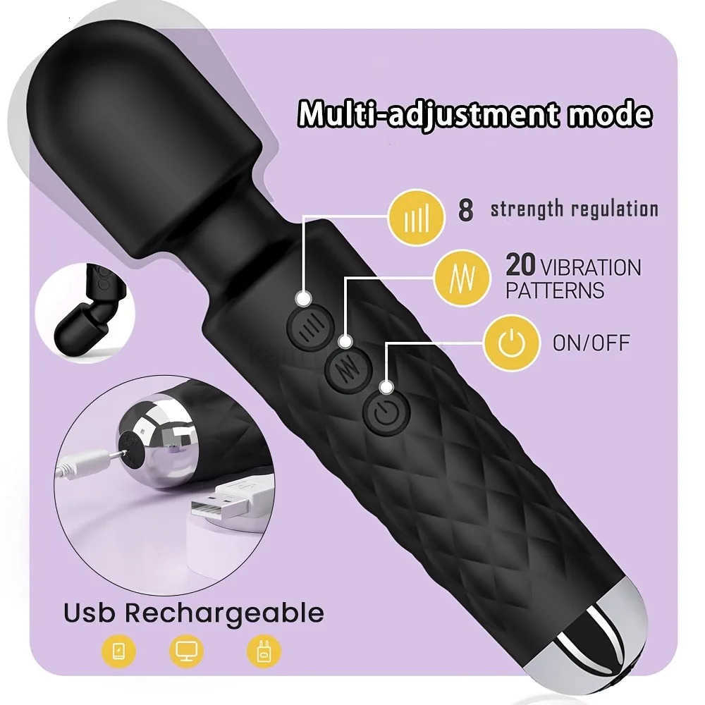 Sexy Vibrators Clitoral Vibrator 20 Modes Vibration Frequency Powerful Personal Massager Wand Vibrator Adult Sex Toys for Women M250719