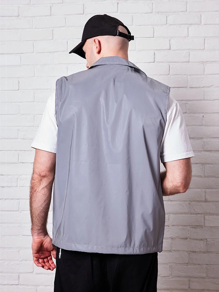 Spring Summer Thin Mens Reflective Vest Night Running Outdoor Stand Collar Sleeveless Jacket Streetwear Dancing Hiphop Clothes 250707