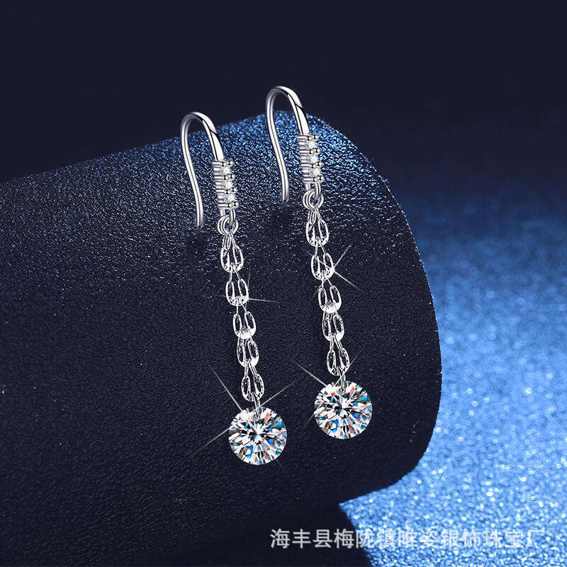 Moissanite Chinese Style National Trend Phoenix Tail Chain Elegant High-end Tassel Starry Sky Earrings Ear Thread 791