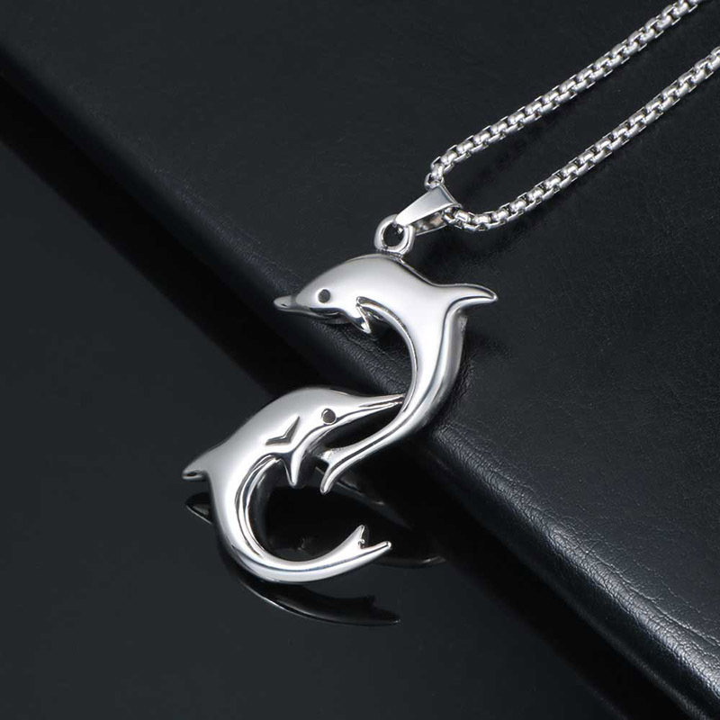 60cm Simple Style Playful Dolphin Titanium Steel Necklace Pendant Men and Women Cute Animal Necklace Accessories Accessories