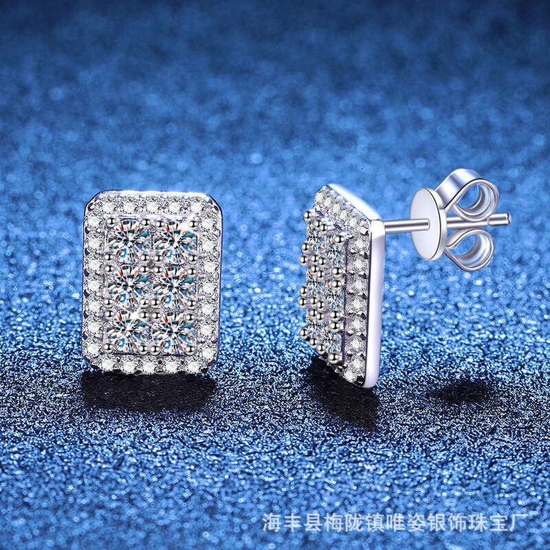 S Pure Sier Moissanite Full Dia Sparkling Sugar Cube Japanese and Korean Simple Light Niche Ins Style Earrings fa1