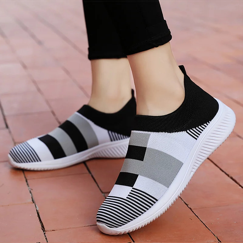 Women Shoes Vulcanized Zapatillas Mujer Knitted Sneakers Women Flat Shoes Mix Color Vulcanize Shoes Casual Chaussure Femme 250717