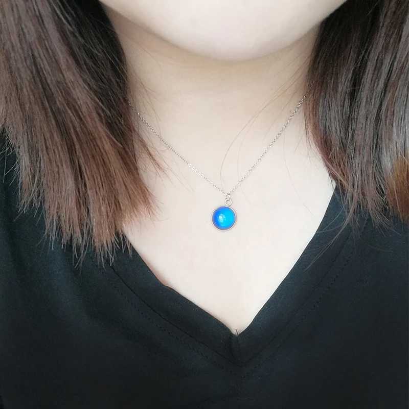 Thermochric Mood Tracker Stainless Steel Necklace Temperature Discoloration Cabochon Necklace Jewelry W250718