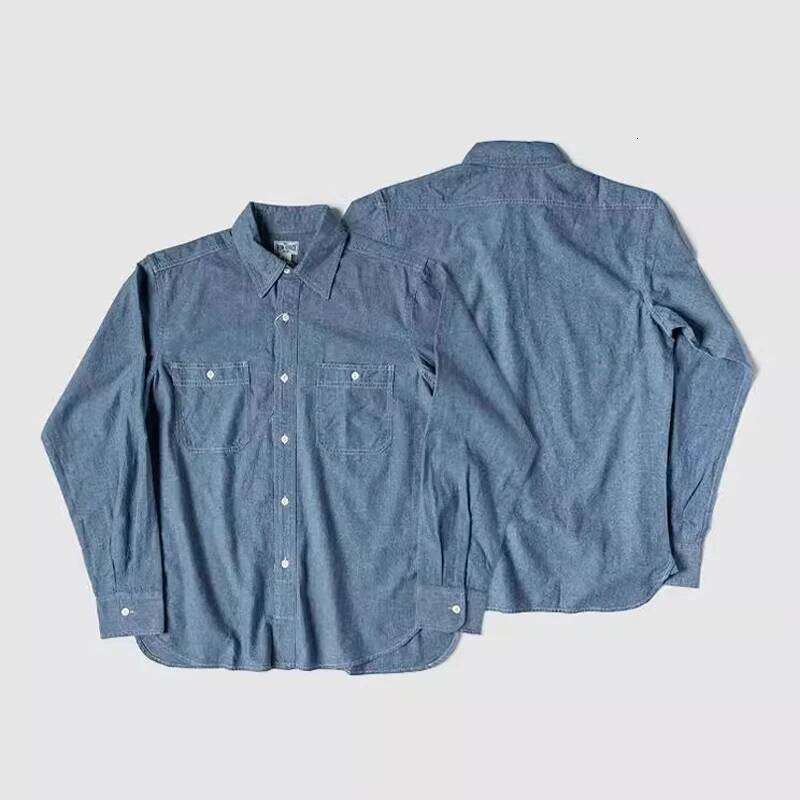 Non_Stock_50S Classic Double Patch Pocket Youth Long-Sleeved Work Shirt