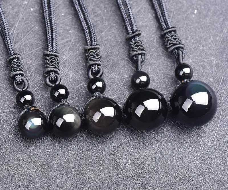 Black Oban Eye Beads Ball Natural Stone Pendant Transfer Good Luck Love Crystal Jewelry Rope For Women and Men W250718