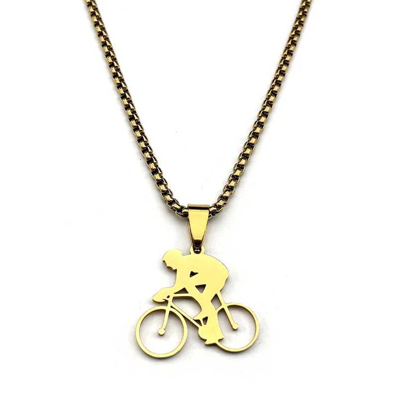 Bicyc Road Pendant Necklace for Men Stainss Steel Gold Color Sports Sty Chain Jewelry Gifts accesorios para hbre kette W250719