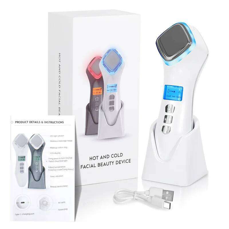 Red Blue Light Vibration Facial Massager Beauty Lifting Device Tighten Wrinkle Removal Hot Cool Face Skin Care