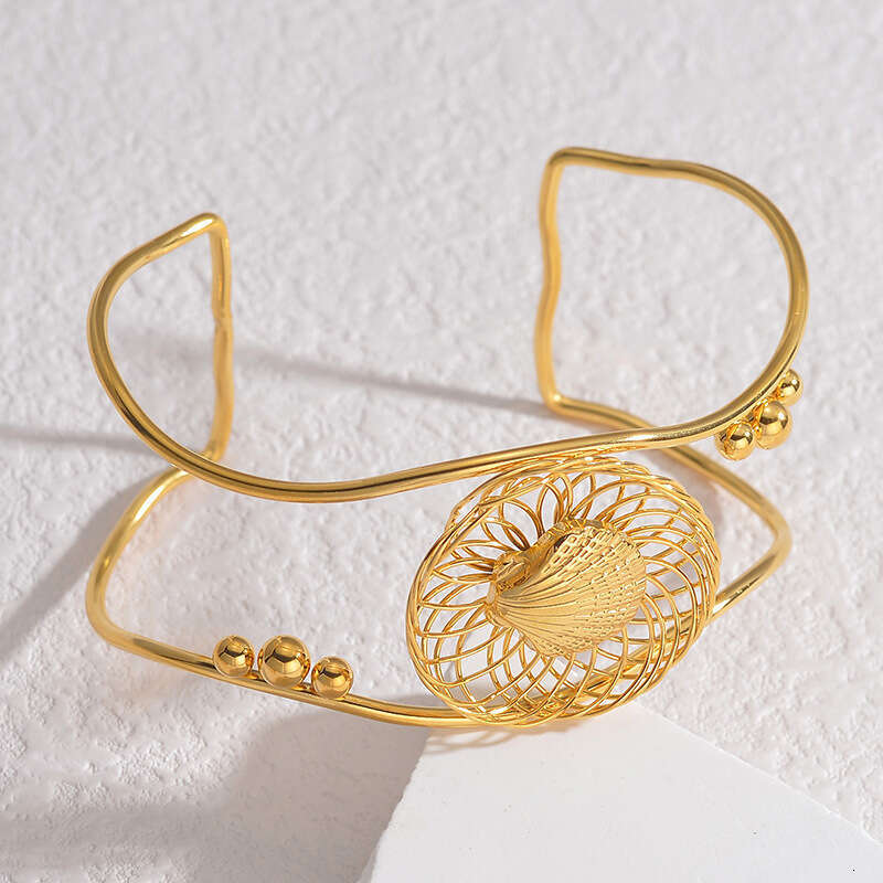 Trendy Design Woven Spiral Mesh Shell Exaggerated Personality Women's Wide Slimming Bracelet