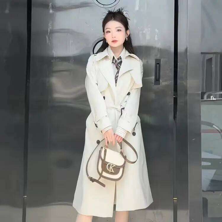 Fashion Autumn New Office Lady Women's Trench Lapel Double Breasted Loose Outwear Windbreaker Long Sleeve Women Coat