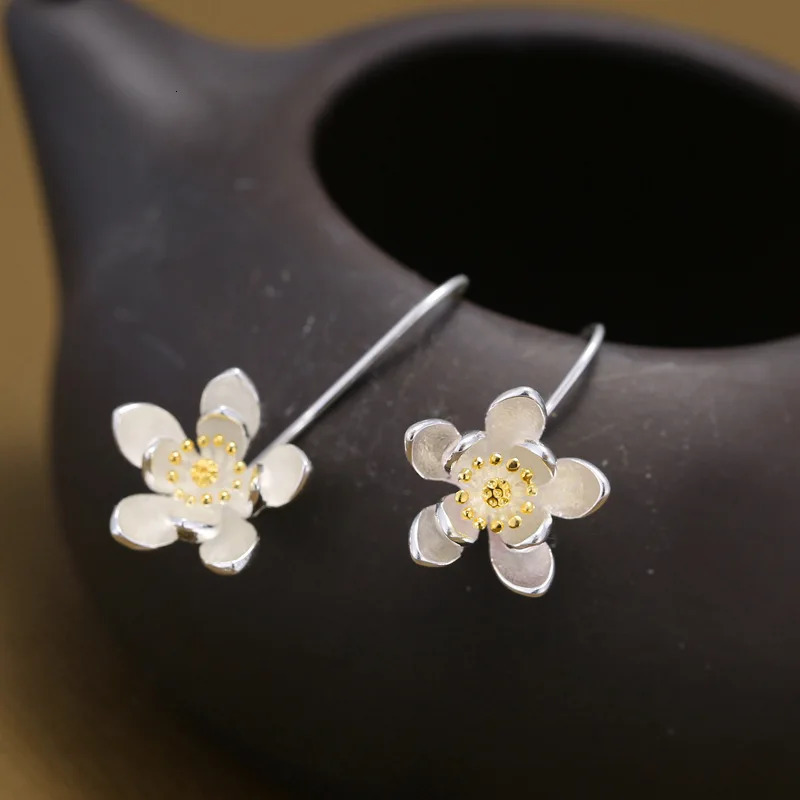 925 sterling silver Long Flower Earrings For Women Elegant Lady Prevent Allergy n Fashion Jewelry 250715