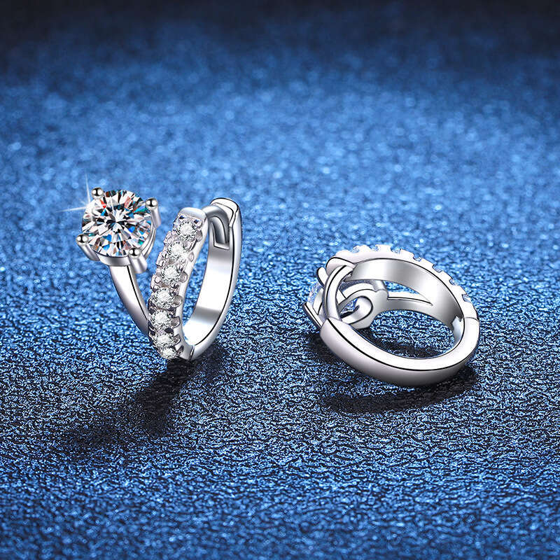 S Pure Sier Simple French Asymmetric Ear Cuffs D Color 1 Carat Moissanite Dia Earrings 95e