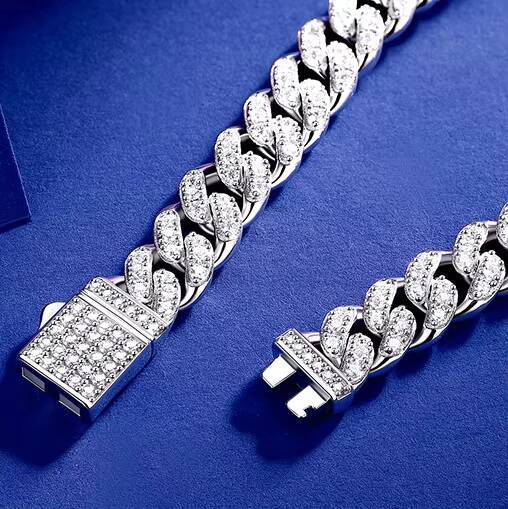 Pass Diamond Tester 8mm 925 Sterling Silver White Gold Plating Set 3ct VVS Moissanite Diamonds Cuban Link Bracelets for Men
