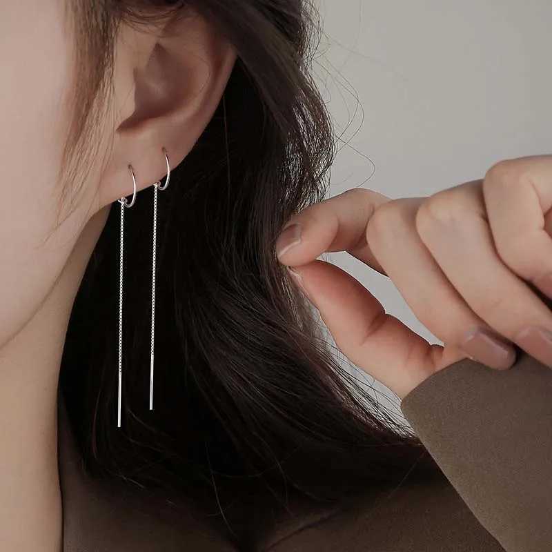 2024 New Fashion Long Tassel Chain Dangle Earrings for Women Simple Silver Color Piercing Thin Ear Line Earrings Jewelry XJ250718