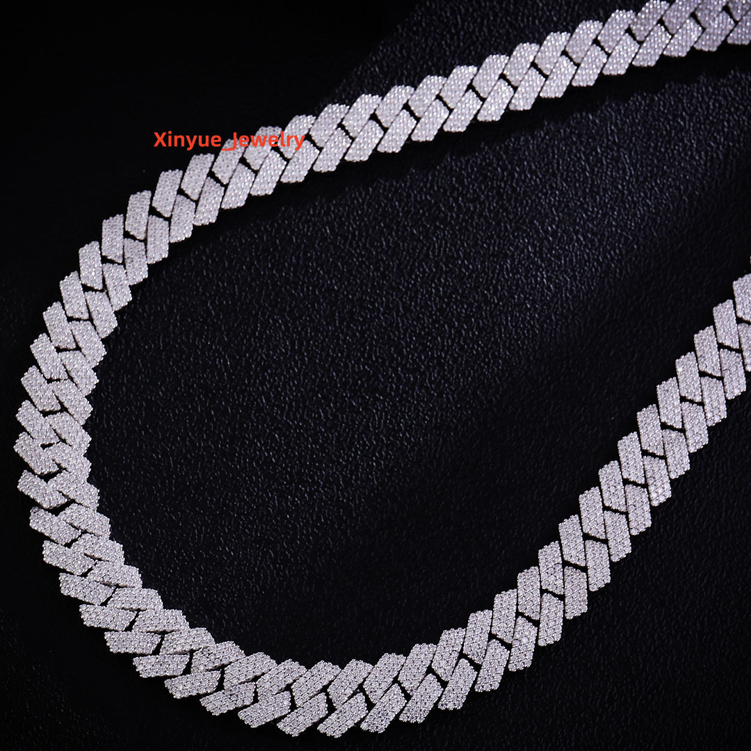 New Hot Sale Products 15MM 7-24inches Full Diamond Setting 3rows 925 Sterling Silver Moissanite Cuban Chain Necklace Bracelet