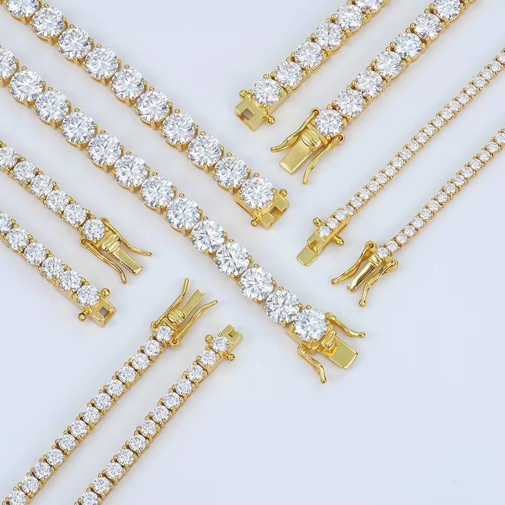 Mens Womens 925 Sterling Silver Tennis Chain Necklace 2mm-6mm Cluster Gra Vvs Diamond Mossanite Moissanite Gold Plated Gift