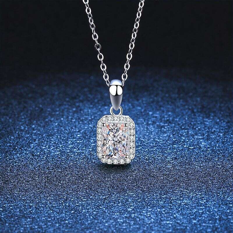 S Sterling Sier Pendant for Women Rectangular Radiant Group Mother Green Cut D Color Moissanite Necklace e73